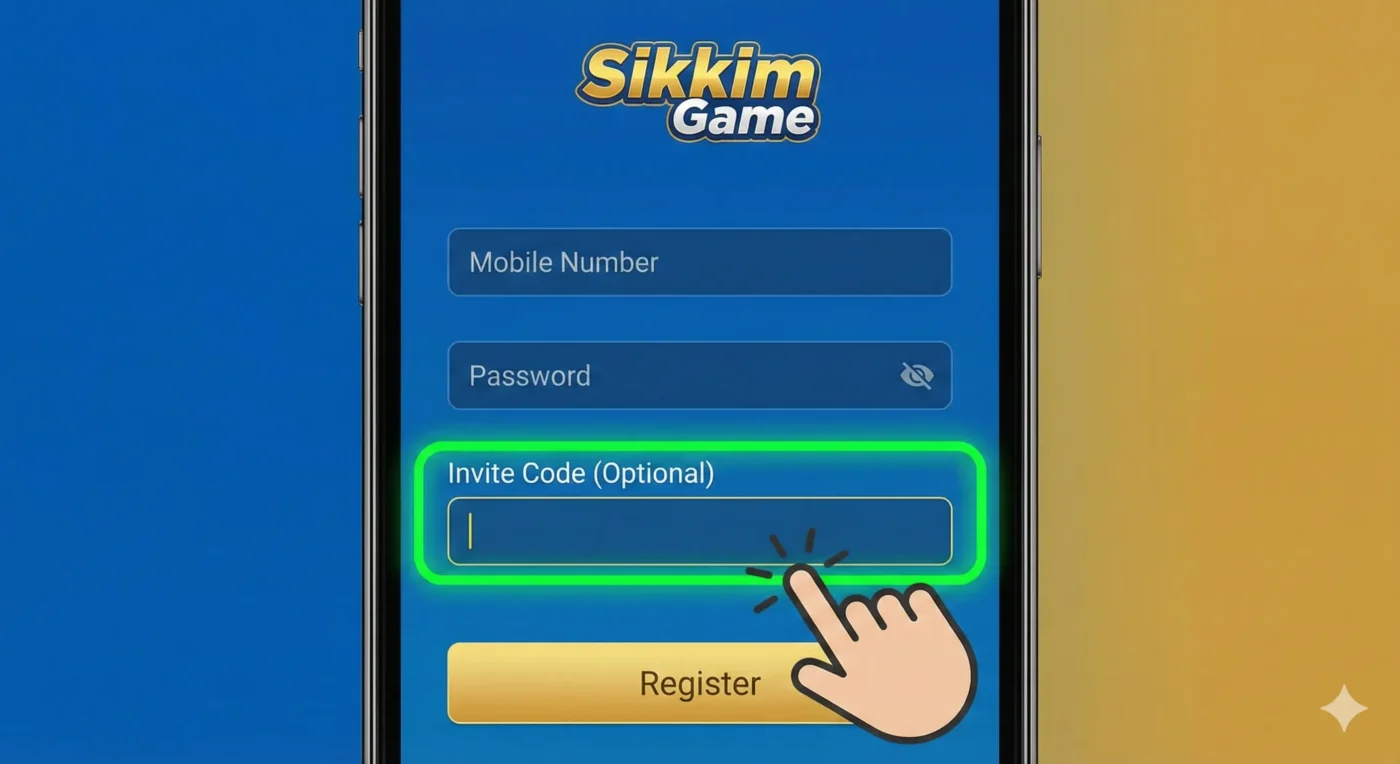 Sikkim Game registration screen highlighting where to paste invite code